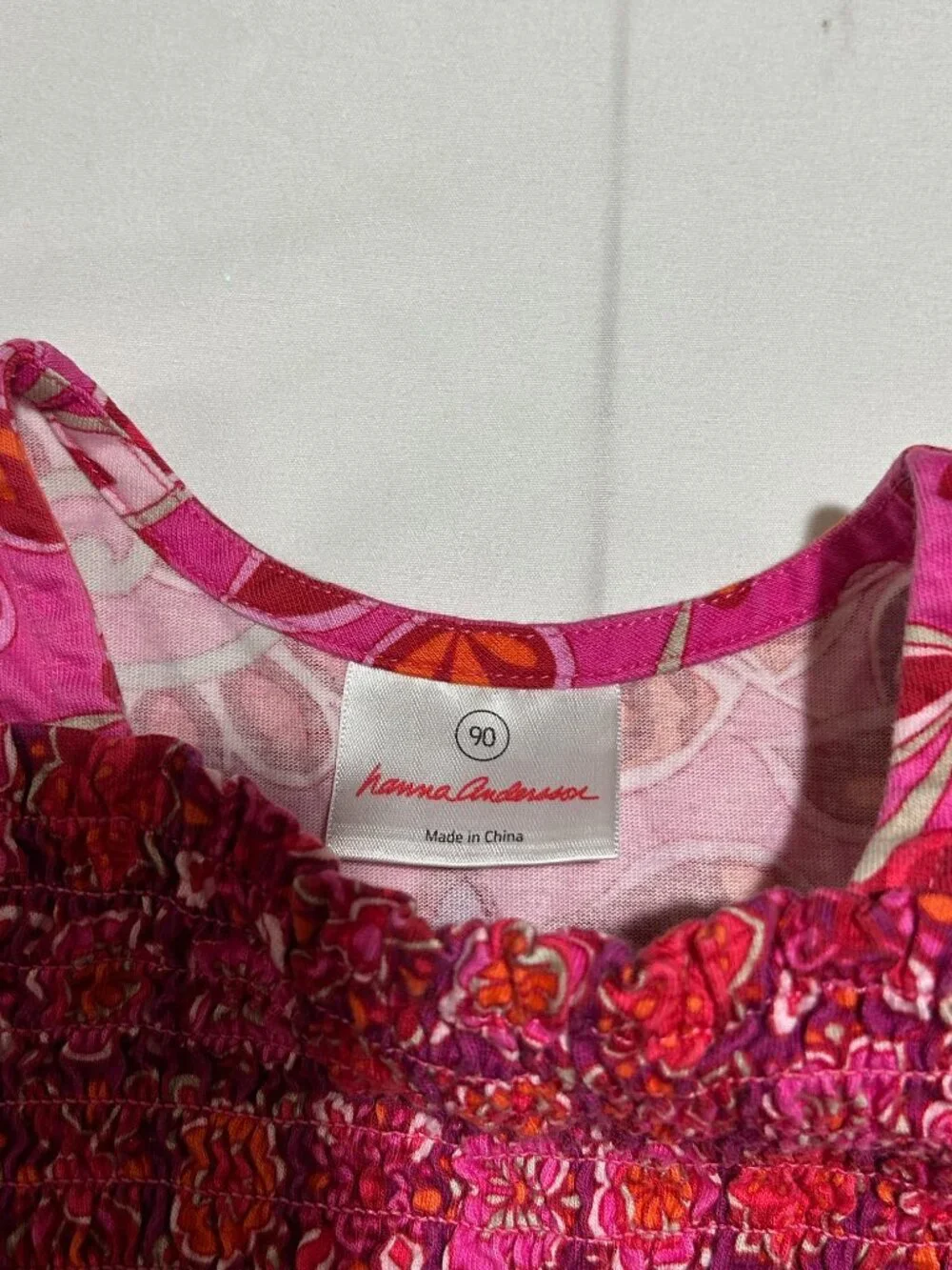 Hanna Andersson Girls Size 3 90cm Pink Flower Long Sleeve Ruched Front Dress